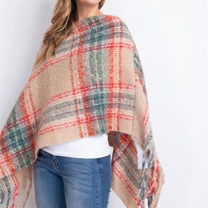 PLAID PRINT PONCHO